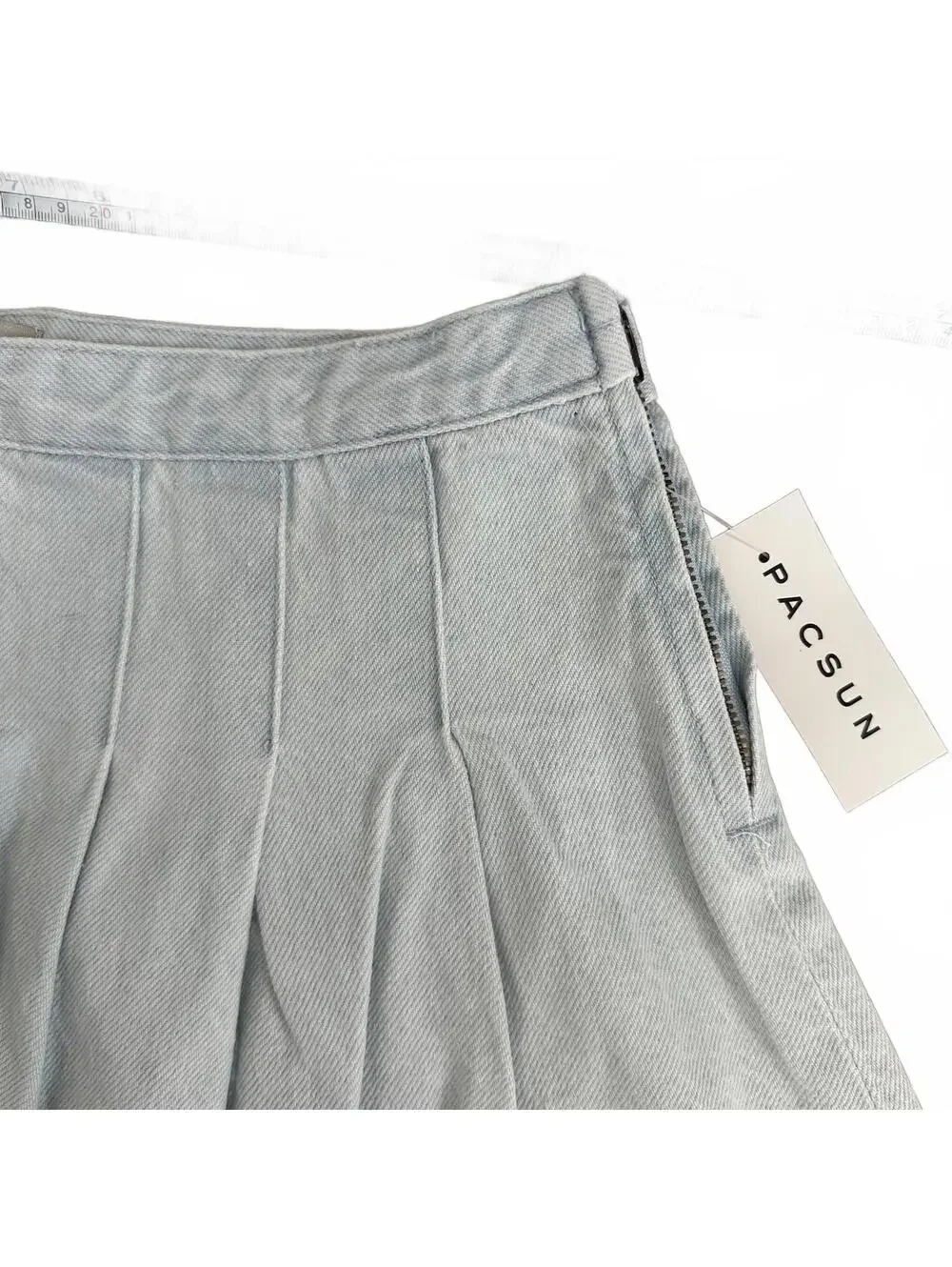 Pacsun Eco Light Indigo Mid Rise Pleated Denim Mini Skirt NWT 25